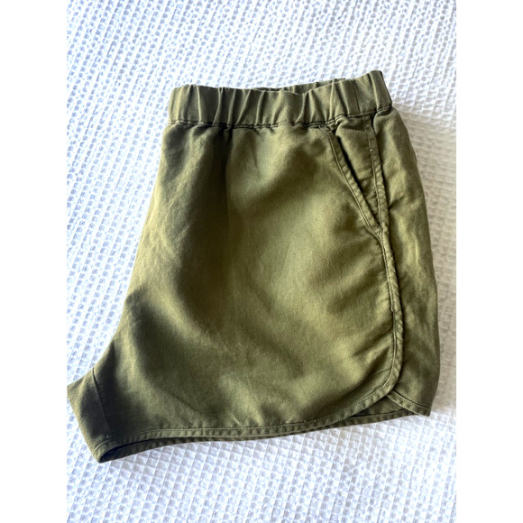 Quince Shorts Size Large Organic Cotton Linen Twill Pull On Army Green Pockets - Picture 7 of 8